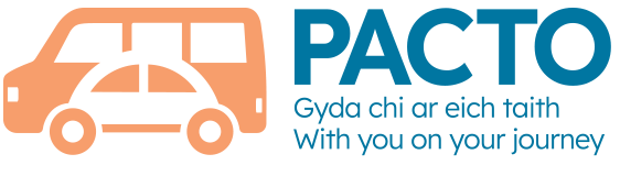 PACTO logo car and bus - Gyda Chi ar eich taith - With you on your journey